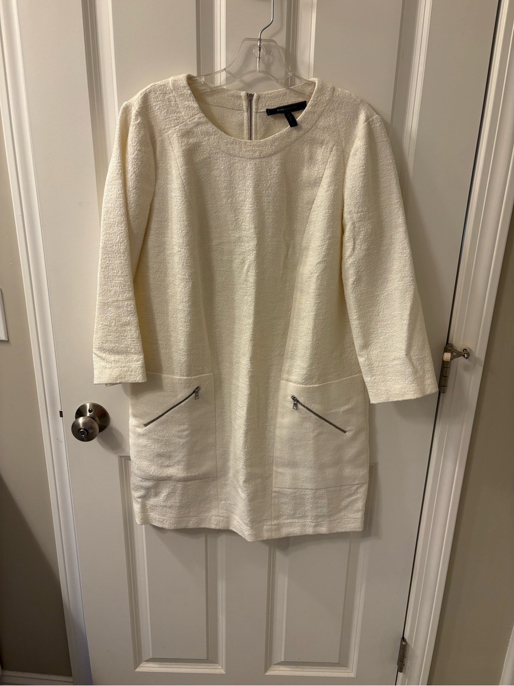 BCBGMaxAzria Ivory Textured Mini Dress with Zip Pockets